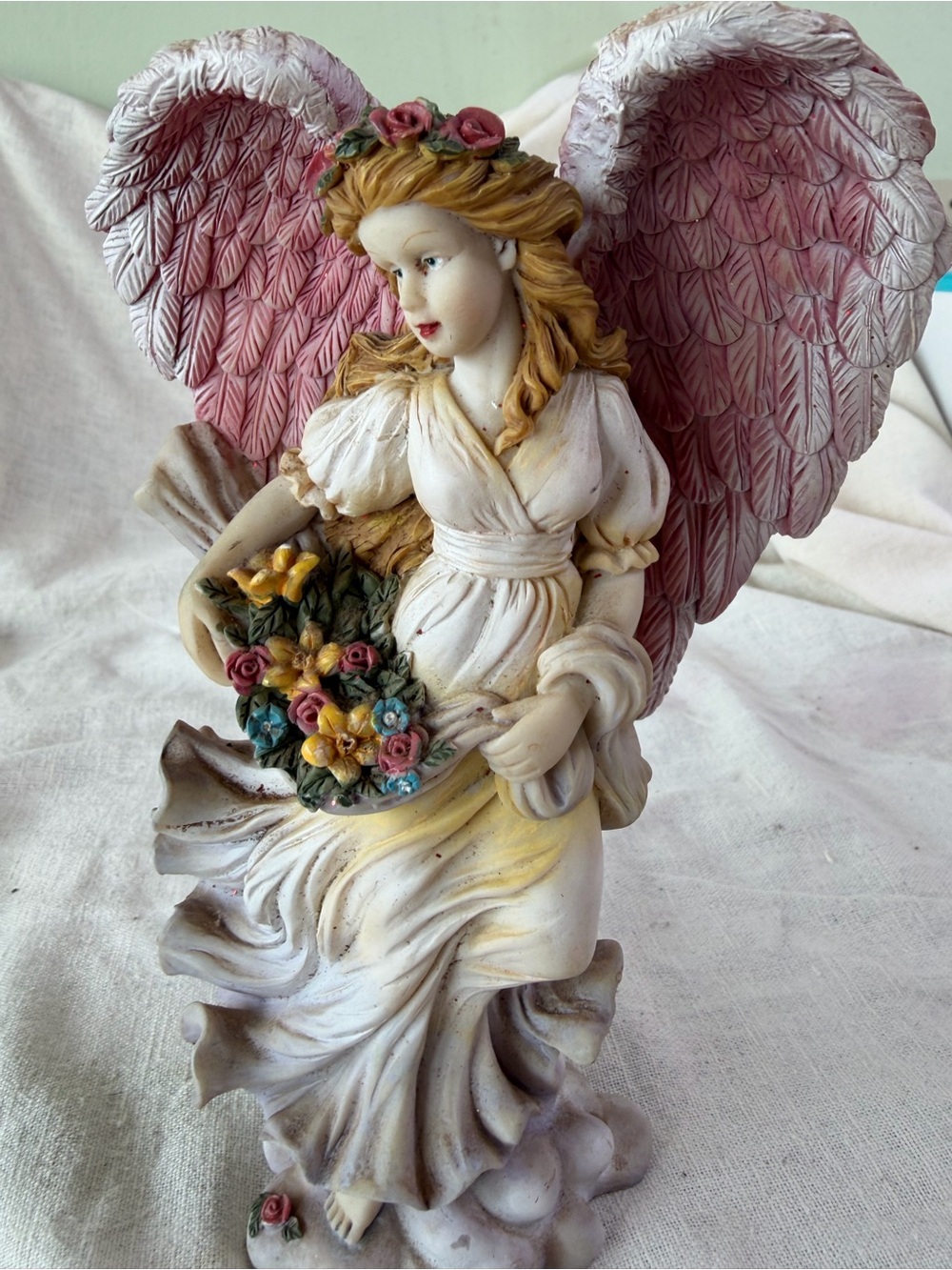 Pink-Winged Angel Figurine - Decorative Home Art